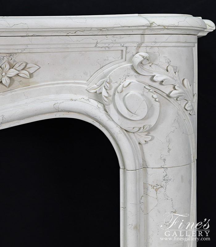 Marble Fireplaces  - Louis VI French Style Mantel In Bianco Perlino Marble - MFP-2627